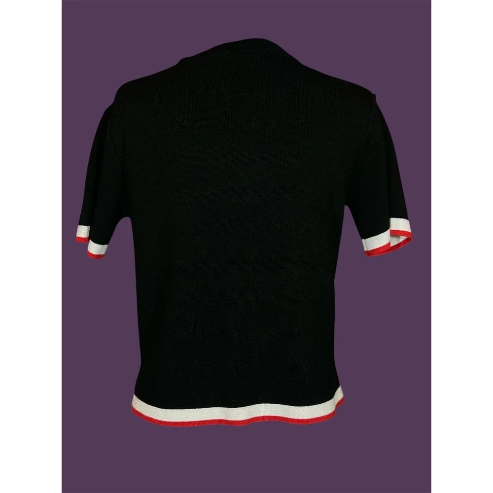 Zara Knit Black Short Sleeve Sweater Top Red White Trim Women's‎ Size M Viscose